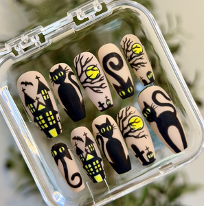 Haunted Nights custom acrylic nail set — handmade press-on nails